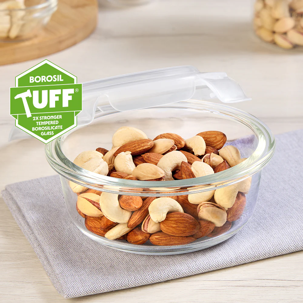 Borosil Tuff-Glass Klip n Store, Round Container