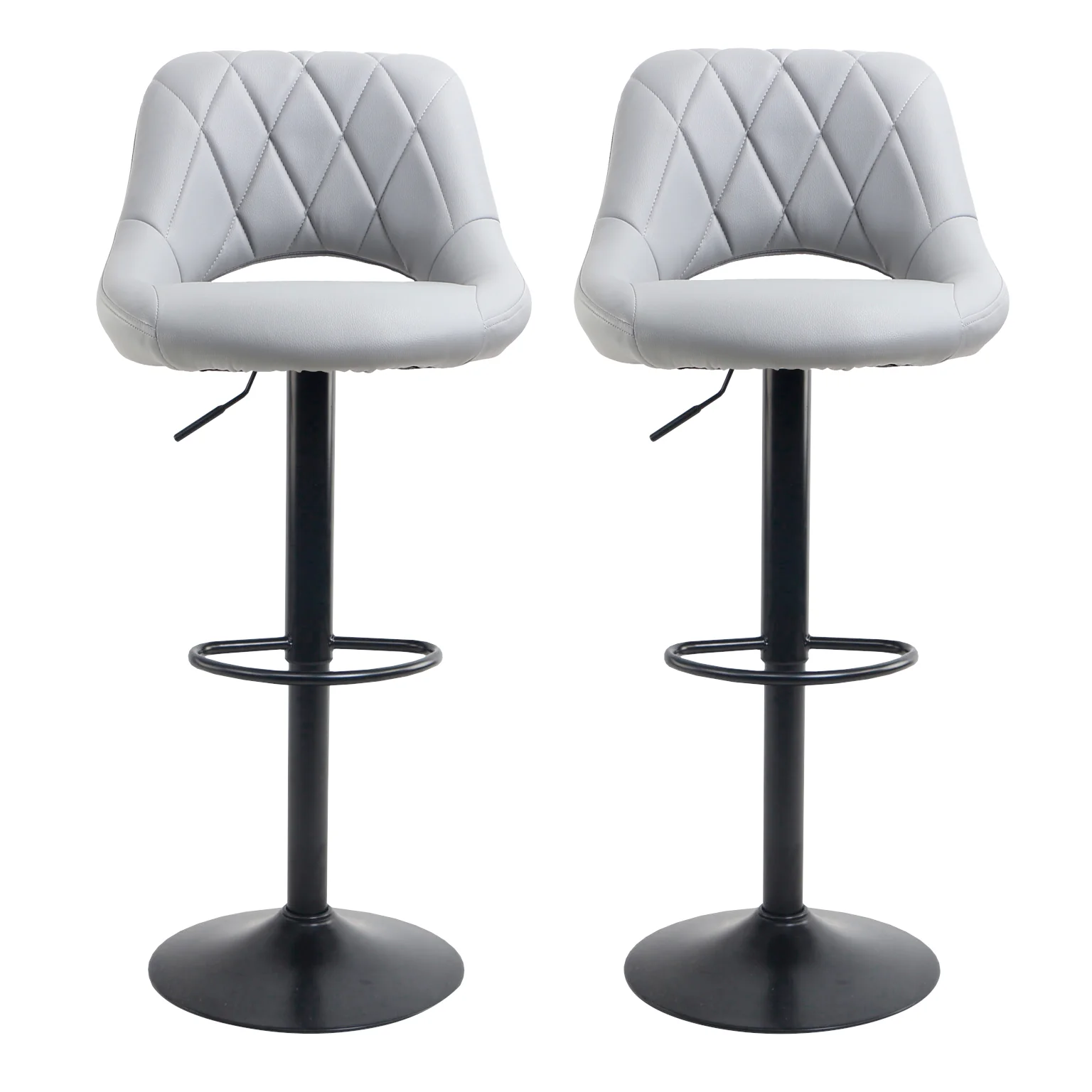 Neo Bar Stool Grey Faux Leather Black Steel Base Set of Two