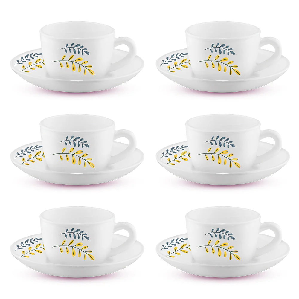 Larah by Borosil Niva Cup n Saucer Set, 140ml x 8