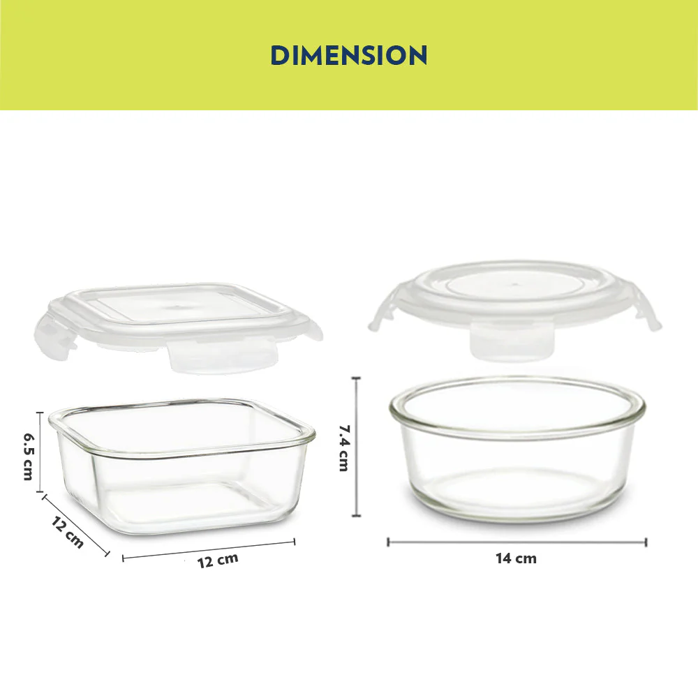 Ace Green Universal Glass Lunch Box, Set of 4 (320ml x 2 + 400ml x 2)