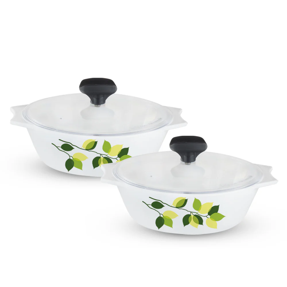Larah by Borosil Green Leaves 4 pc Casserole Set