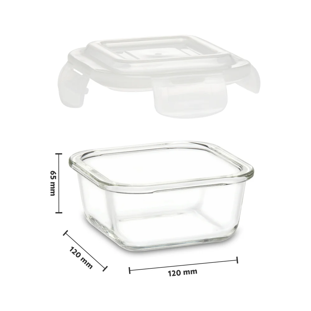 Borosil Tuff-Glass Klip n Store, Square, Set of 3, Containers