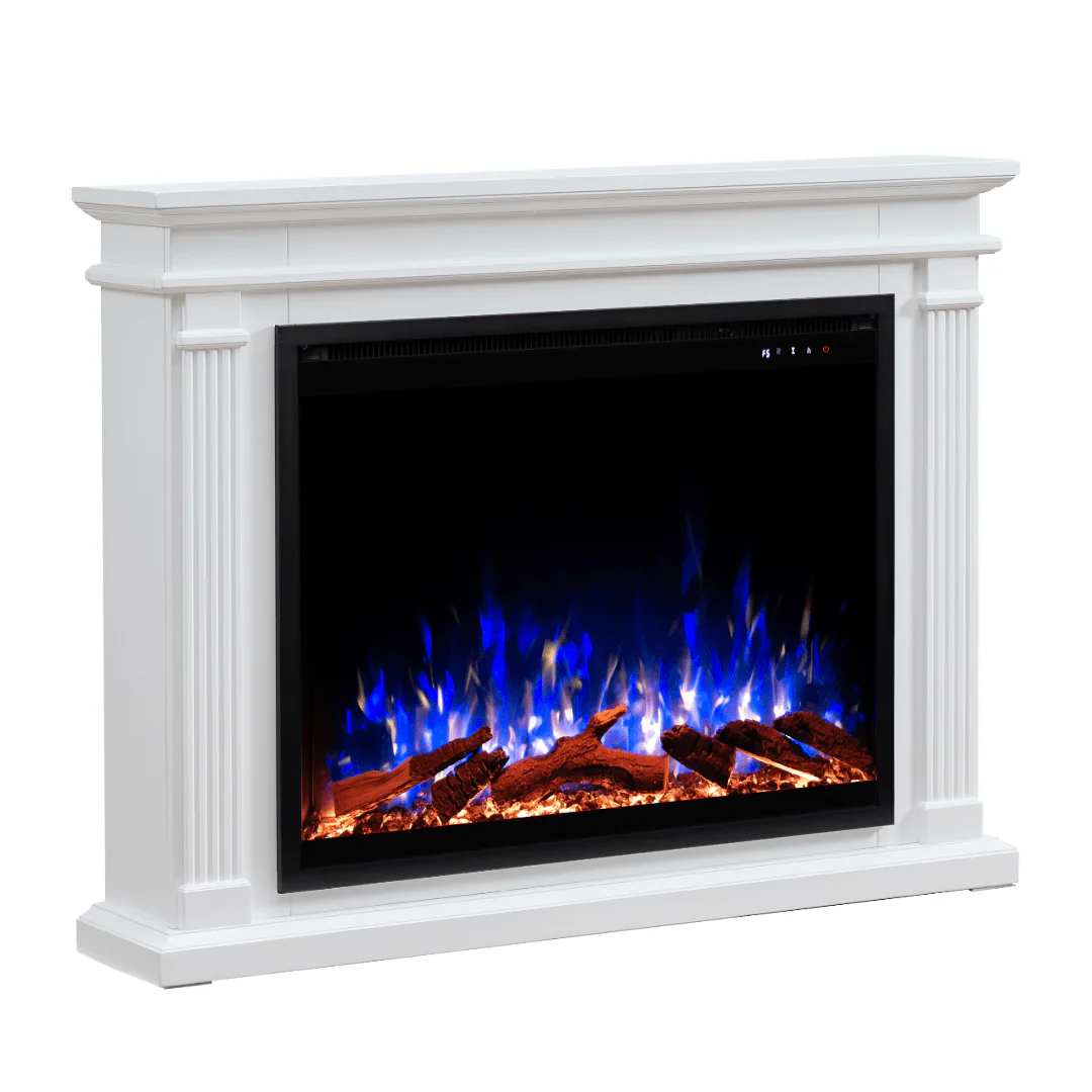 Fireplug Pro 33 Inch Smart Electric Fireplace with White Encase Surround Mantel