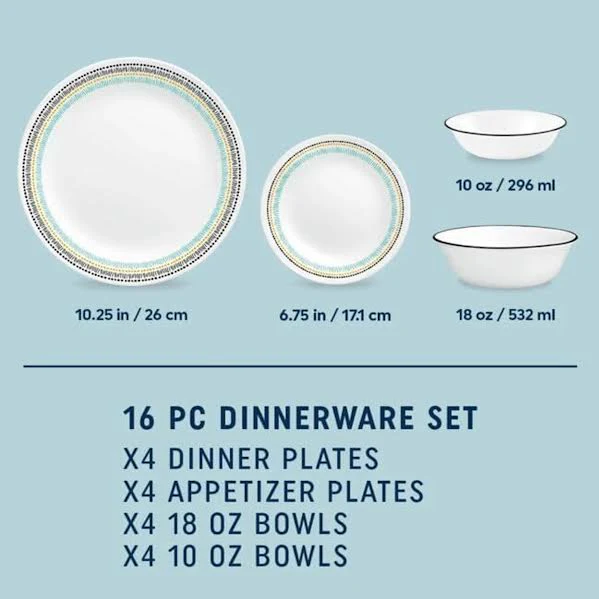 Corelle 16 Piece Paloma Dinner Set White
