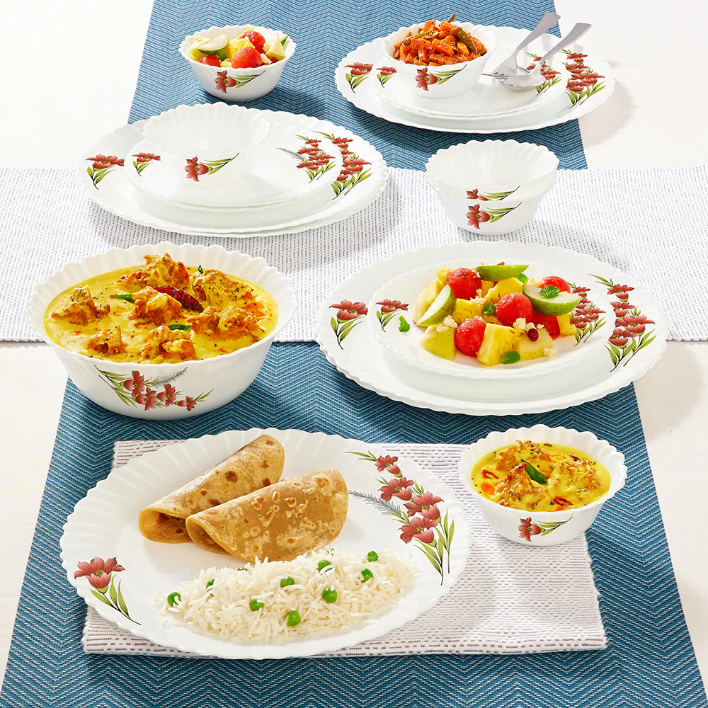 Larah by Borosil Red Iris Dinner Set, 19 pc