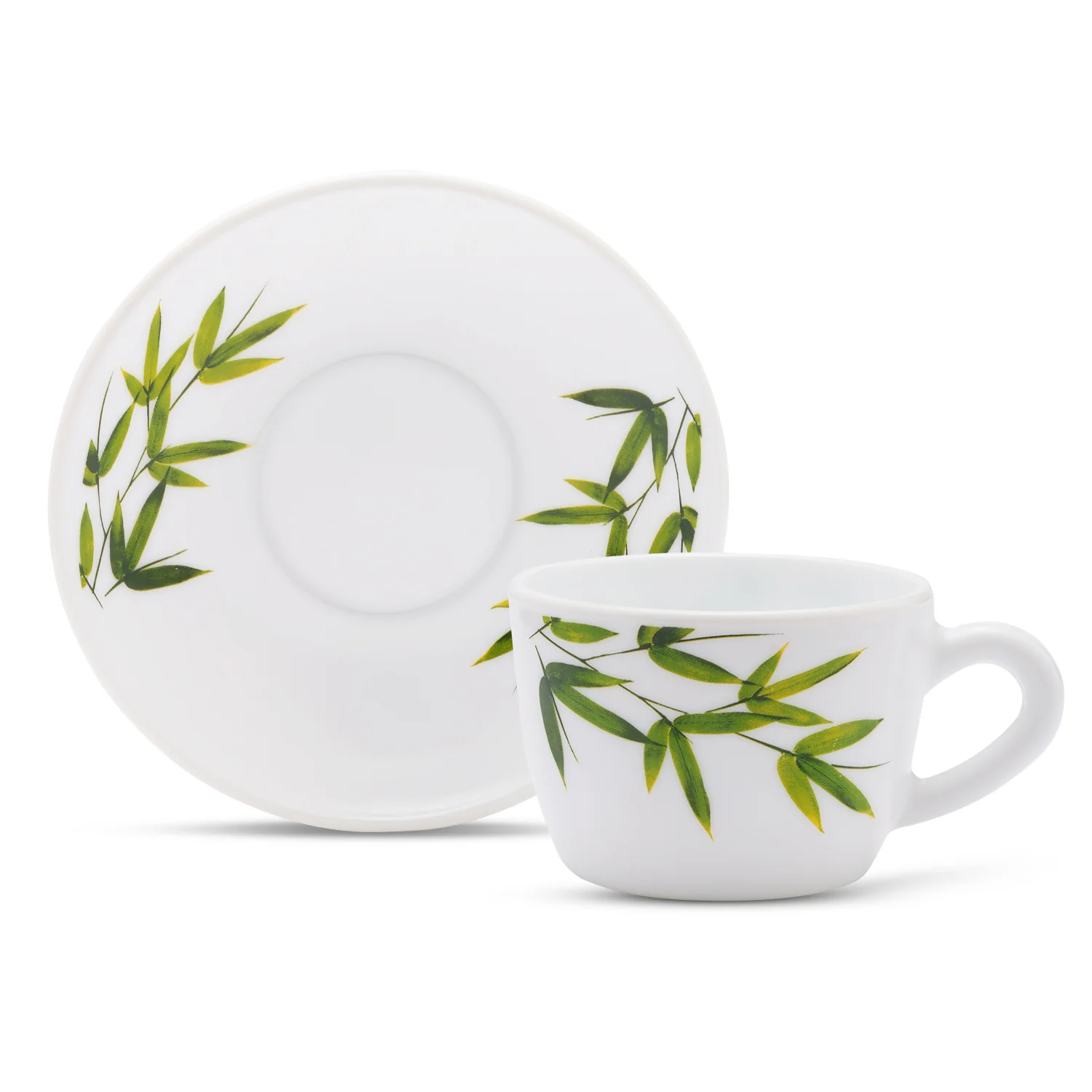 Larah by Borosil Bamboo Leaves Cup n Saucer Set, 140ml x 8