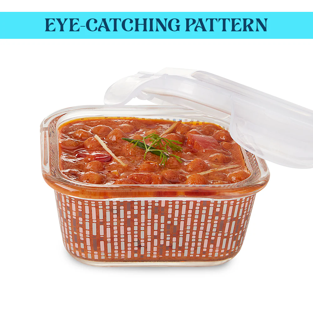 Larah Vogue Glass Lunchbox, Square x 3, 320ml x 3