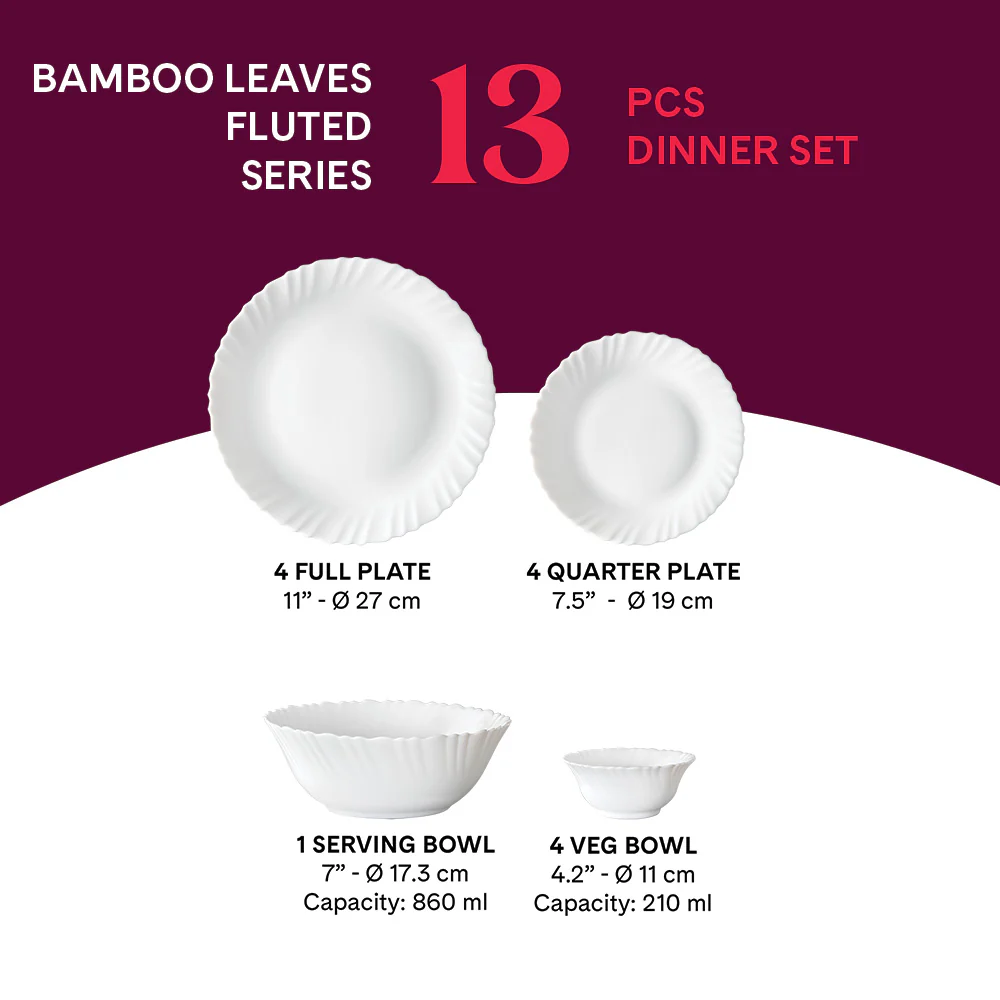 Larah by Borosil Bamboo Leaves Dinner Set, 13 pc