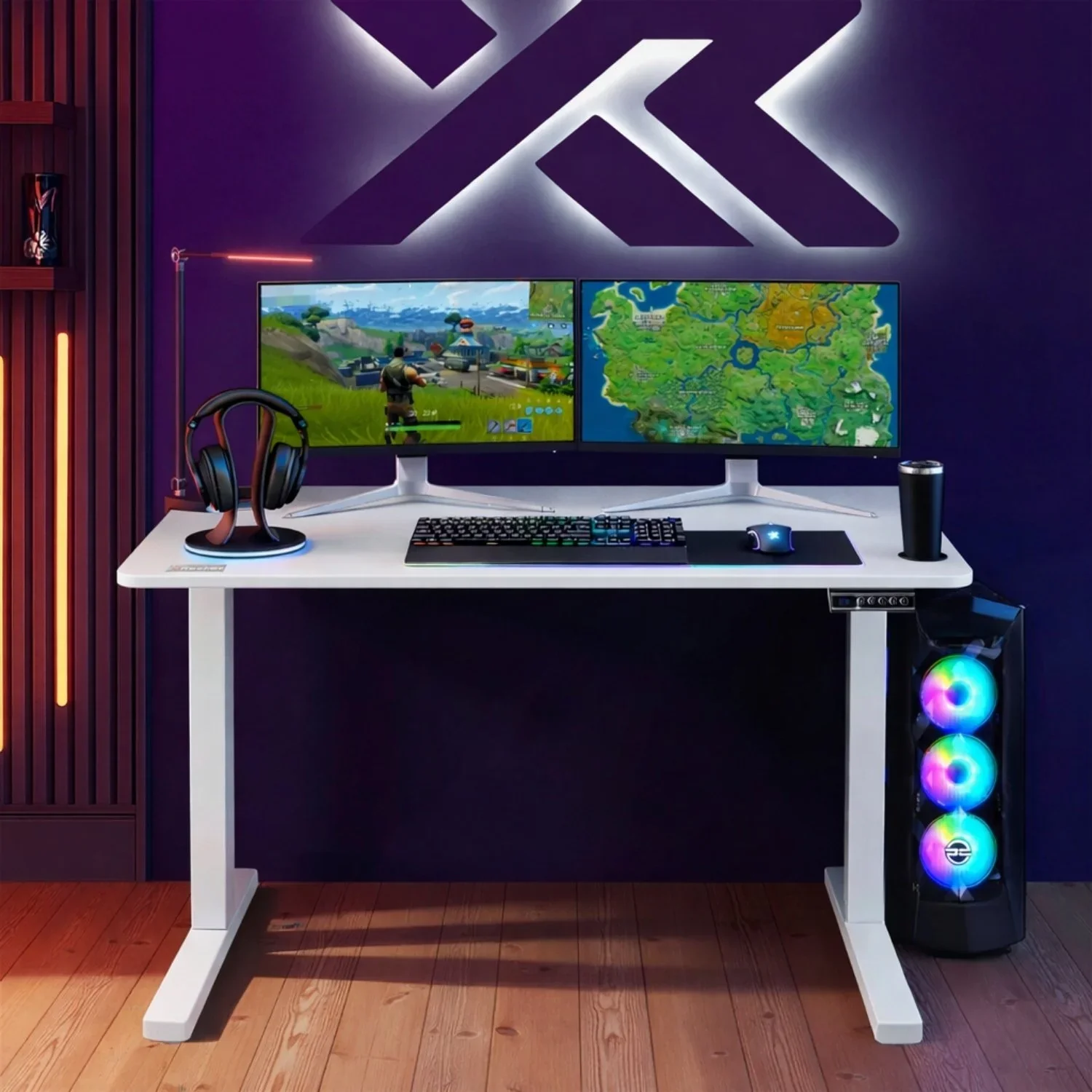 Ascend 120cm Electric Height Adjustable Gaming Desk - White