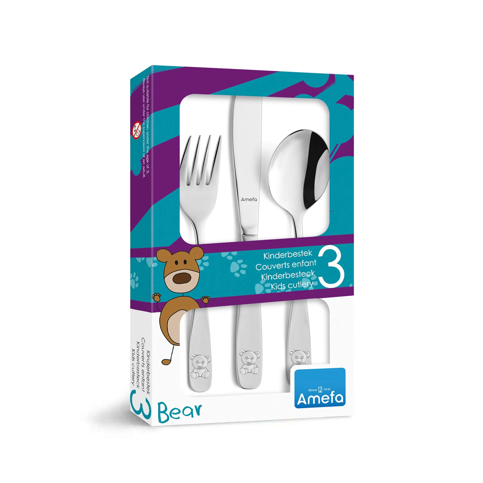 Amefa Teddy 3 Piece Kiddies Cutlery Set - Silver