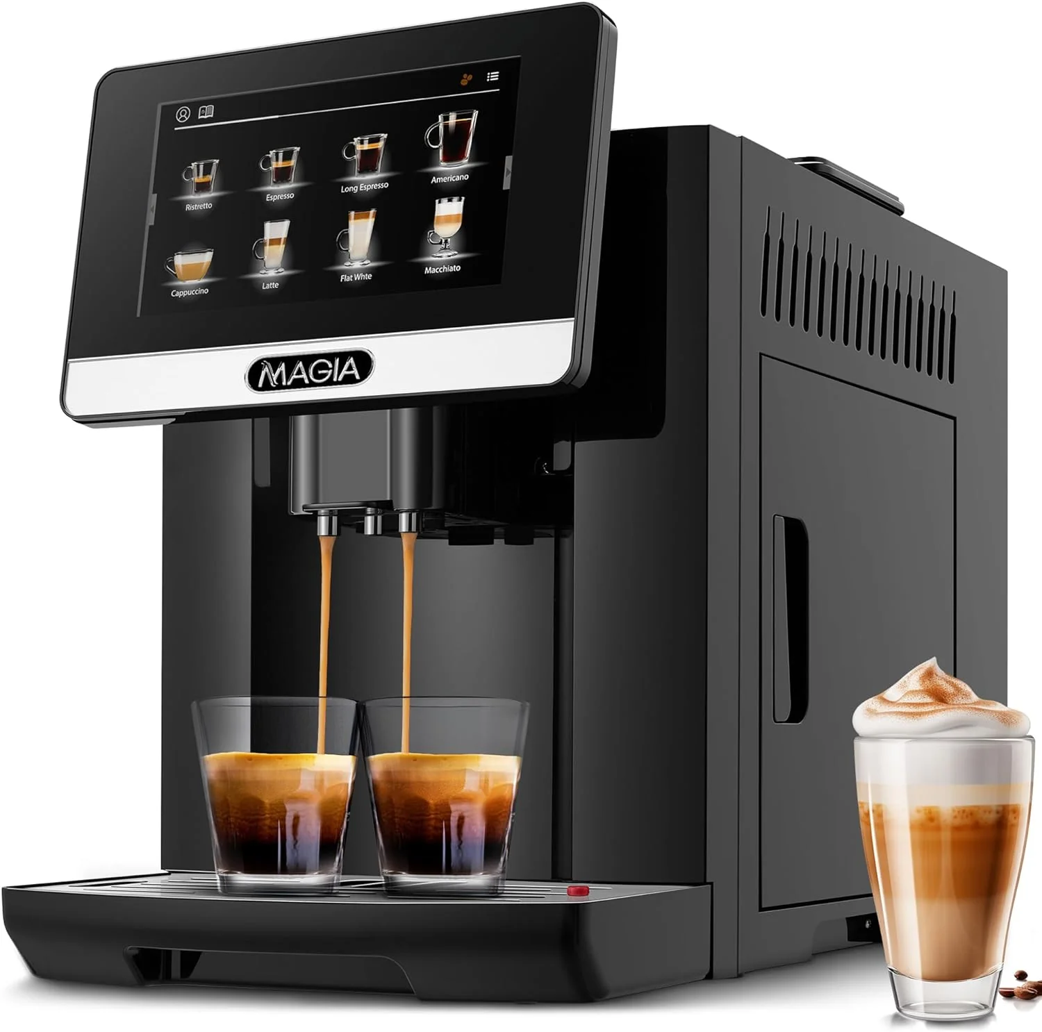 Automatic Coffee Espresso Machine With Grinder 7” Touch Screen, 20 Coffee Recipes, 10 User Profiles