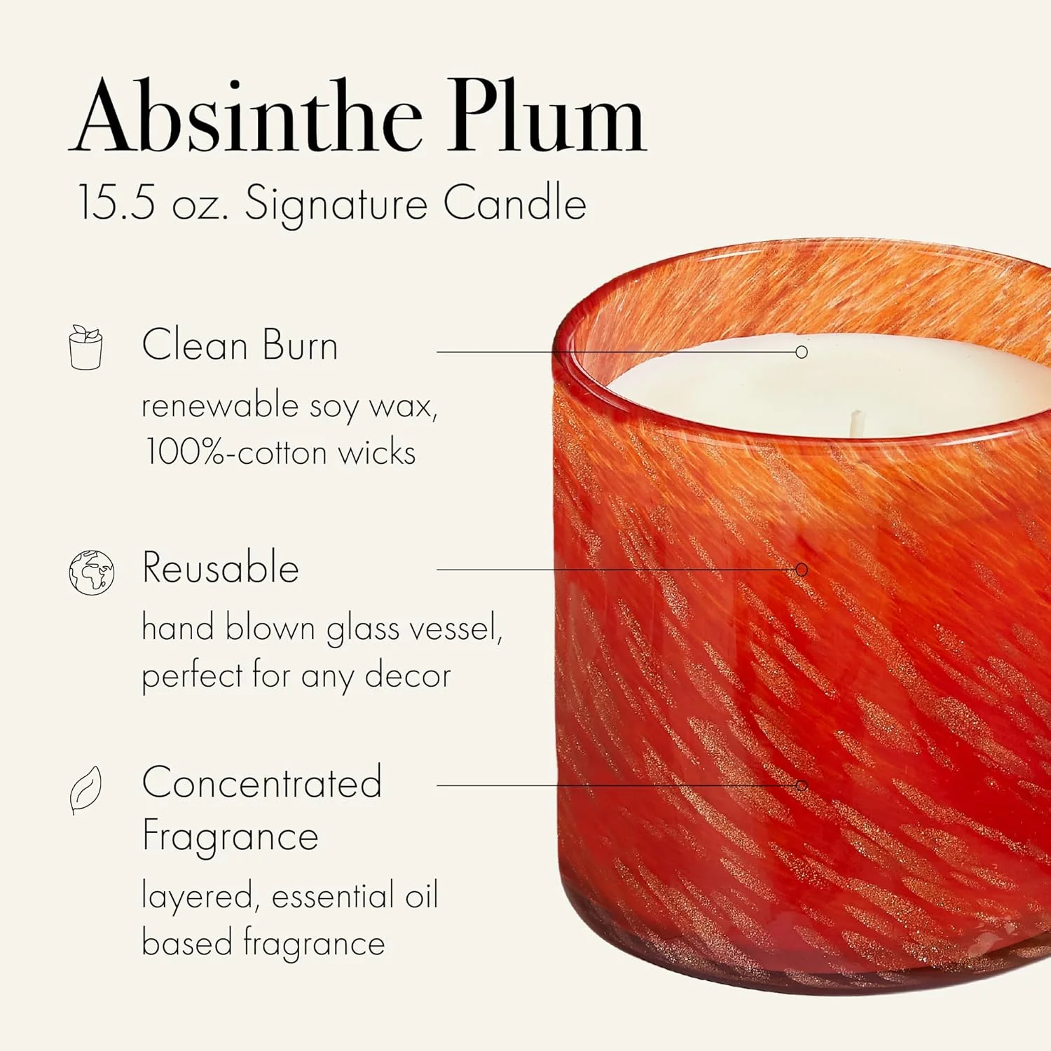 Holiday Candle, 15.5 oz - 90-Hour Burn Time - Reusable, Hand Blown Glass Vessel - Made in The USA