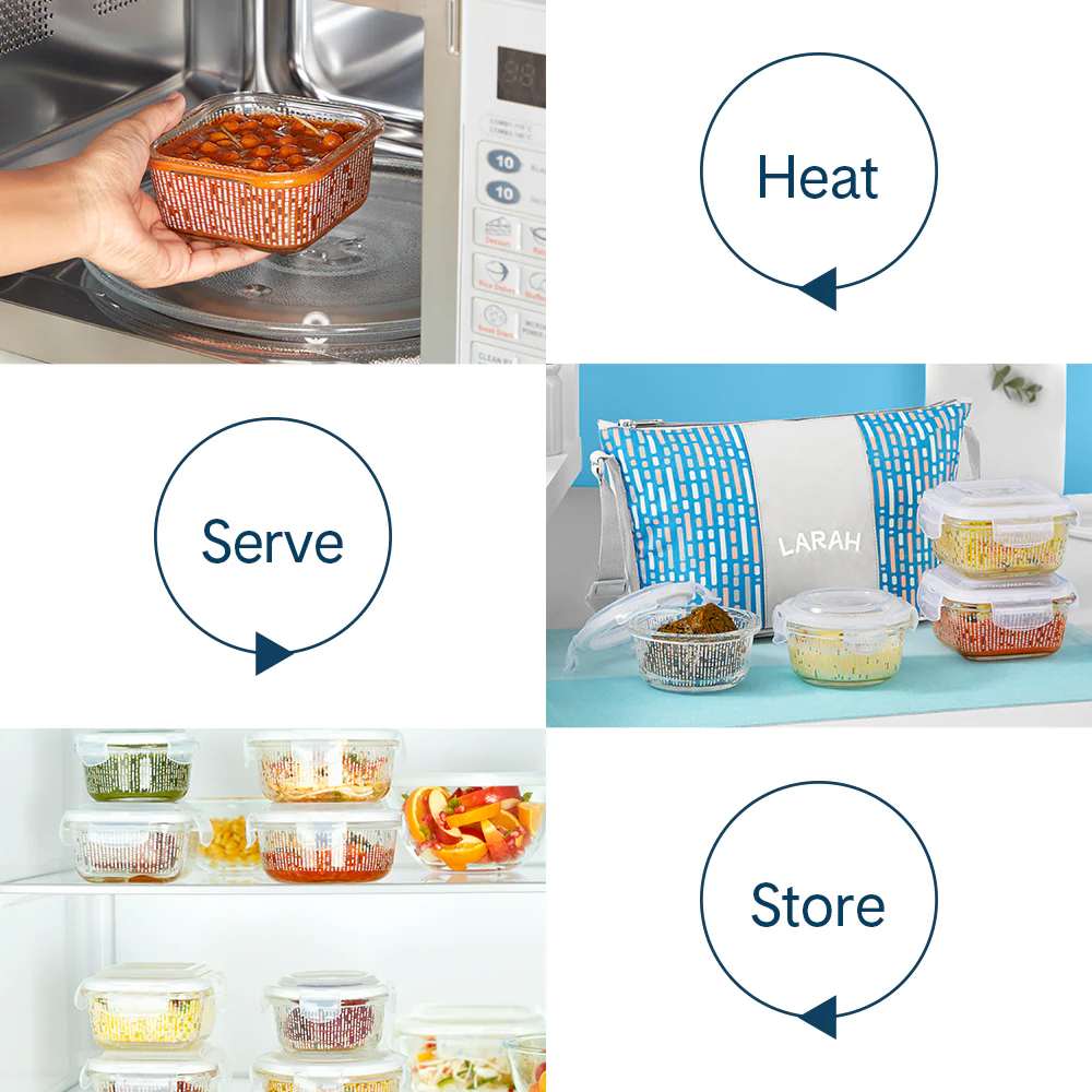 Larah Vogue Daisy Glass Lunchbox, Set of 4