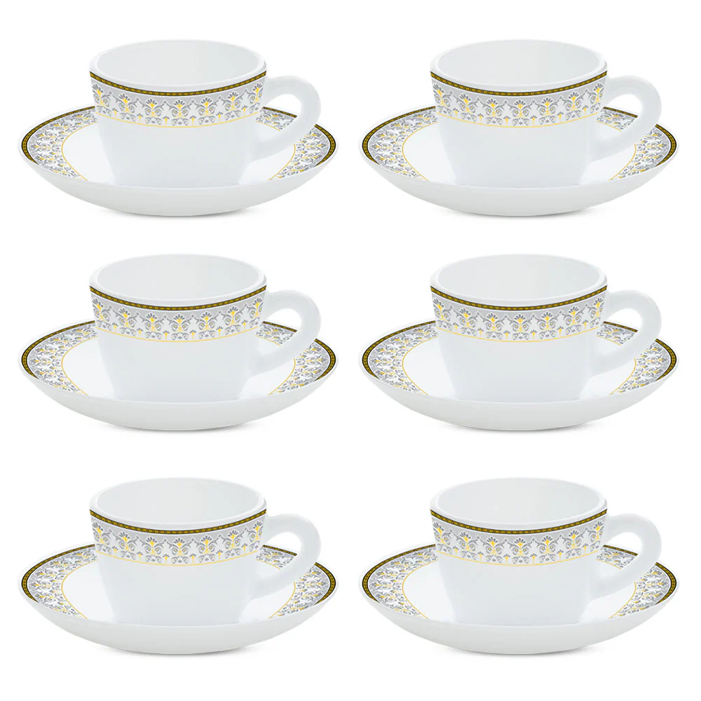 Larah By Borosil Vatika Cup n Saucer Set, 140ml x 12