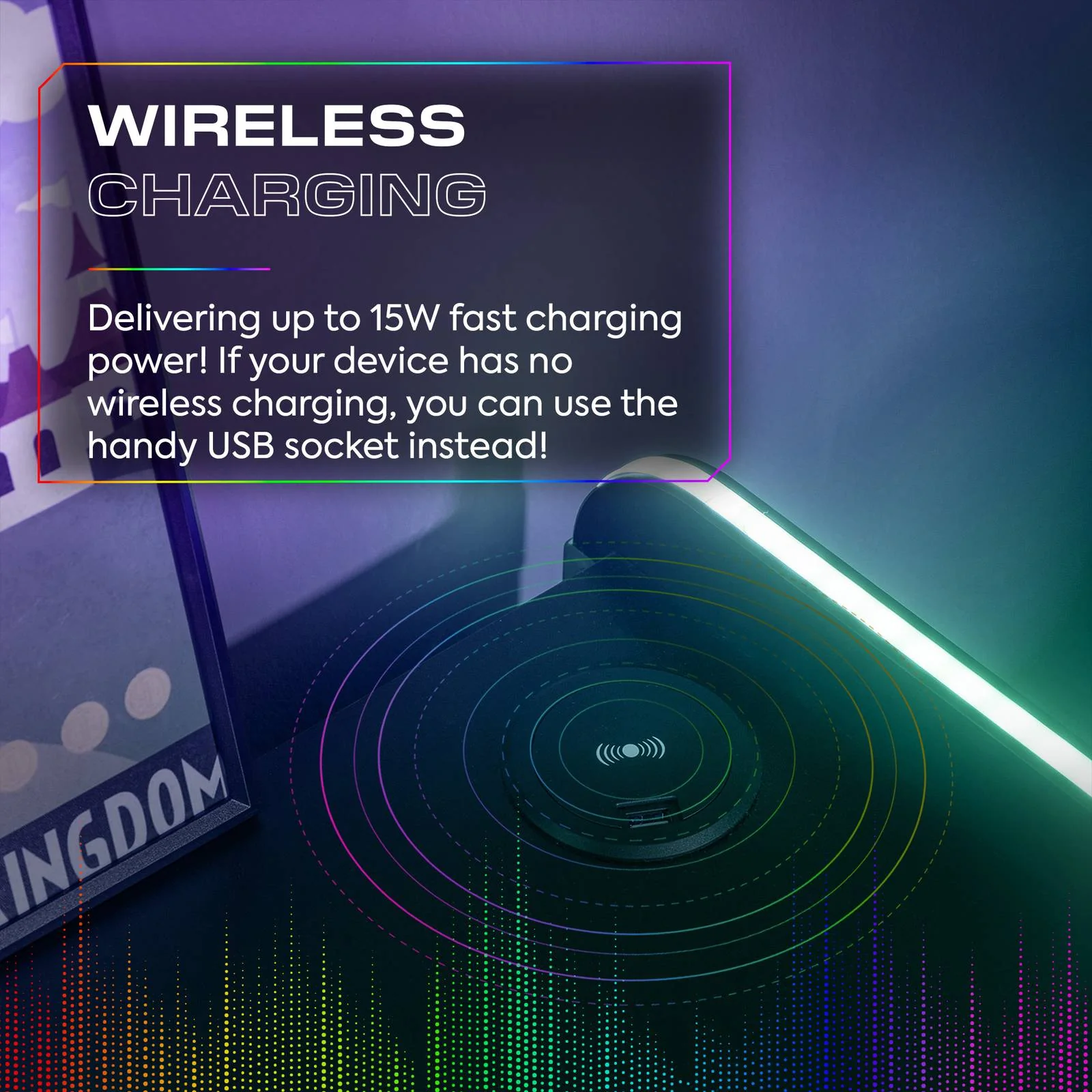 Electra LED Bedside Side Table with Wireless Charging - Black RGB