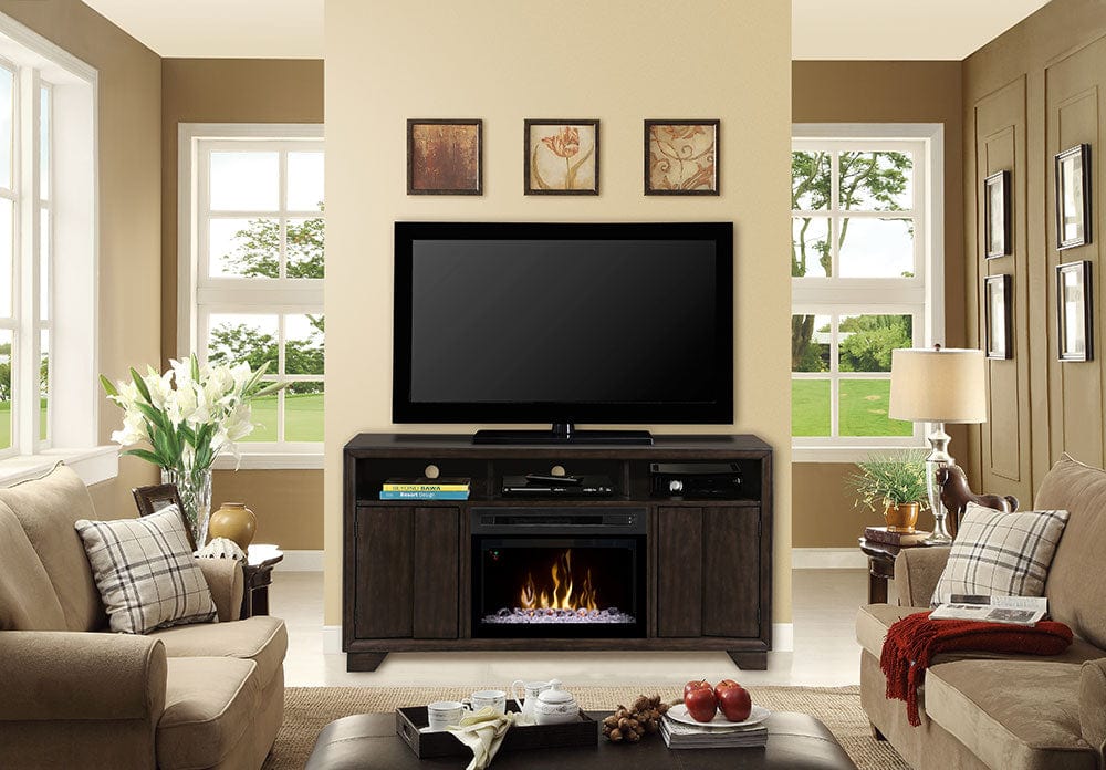 Bayne Electric Fireplace Media Console w/ Glass in Graphite