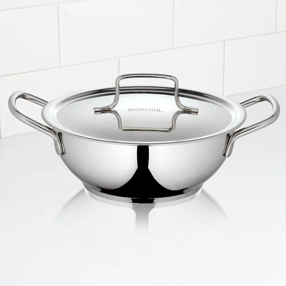 Borosil Cookfresh SS Deep Kadhai + Lid, 1.8L