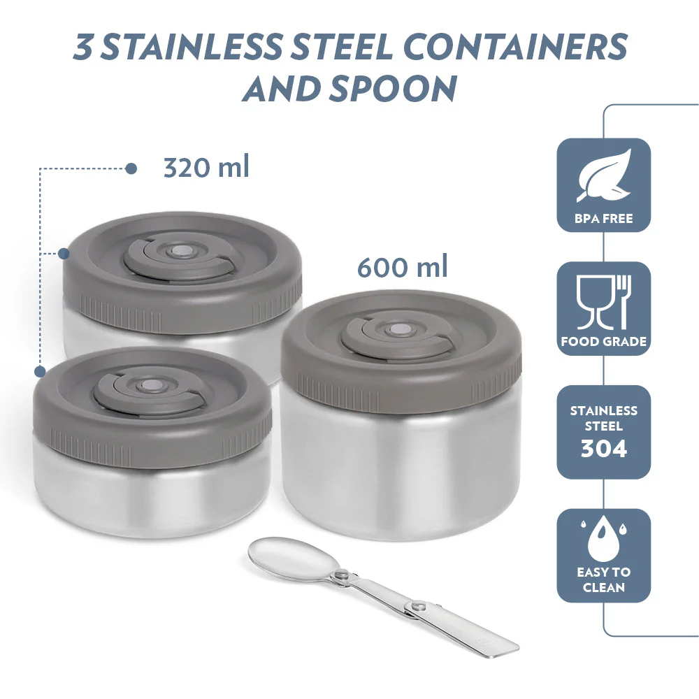 CarryMe Insulated Lunchbox, Set of 3, (320ml x 2+600ml x 1)