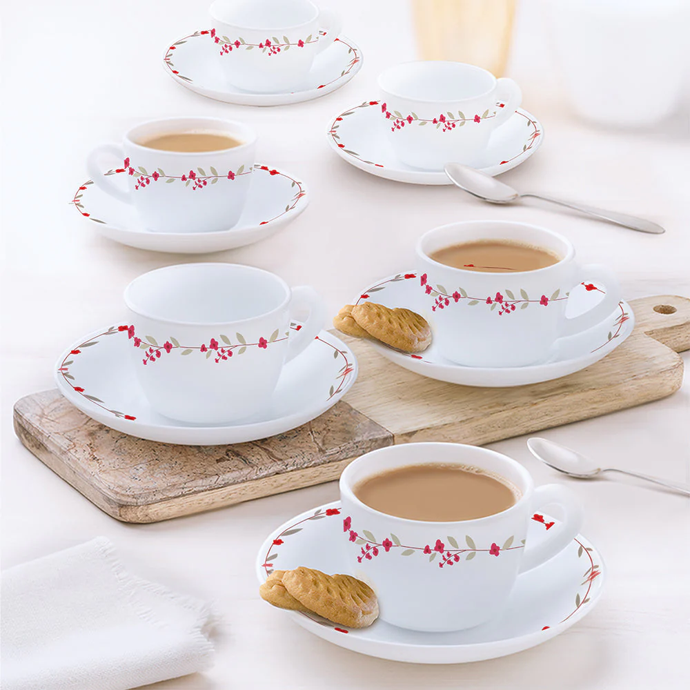 Larah by Borosil Verona Cup n Saucer Set, 140ml x 12