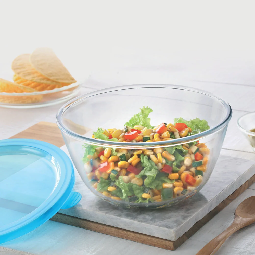 Borosil Mixing & Serving Bowl, Blue Lid, 1.3L