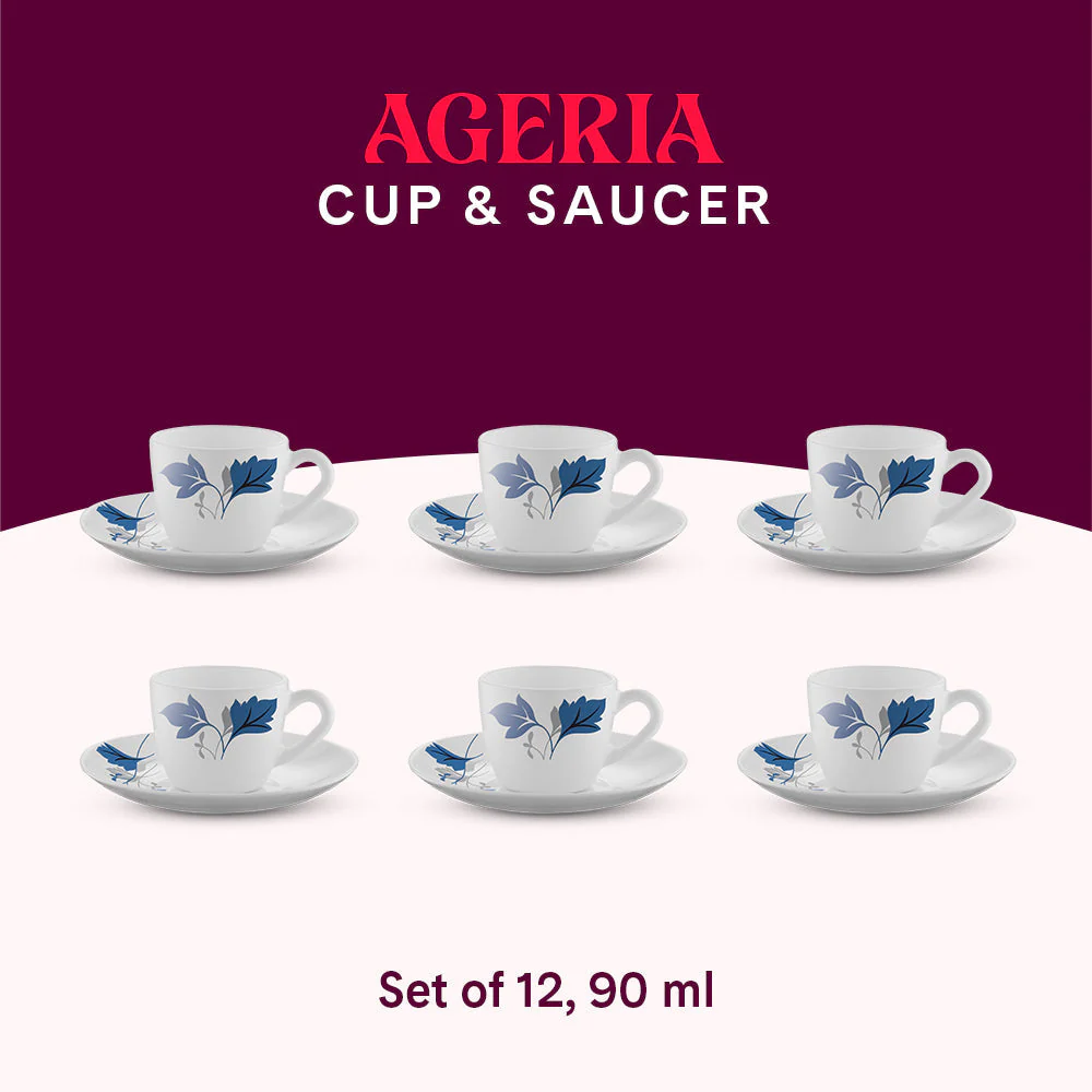Larah by Borosil Ageria Cup n Saucer Set, 140ml x 8