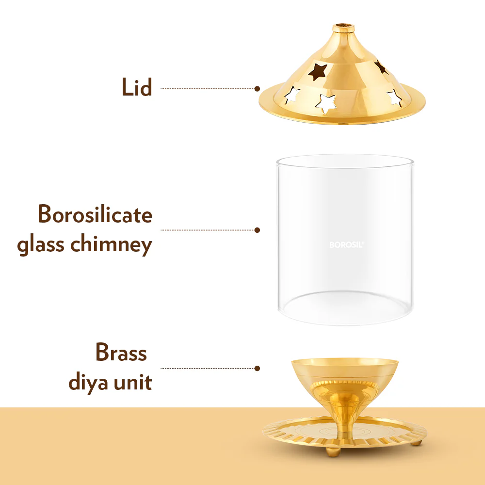 Borosil Akhand Diya, Brass, Medium