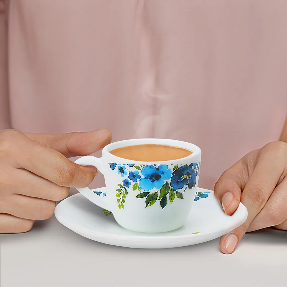 Larah by Borosil Pansy Cup n Saucer Set, 90ml x 12