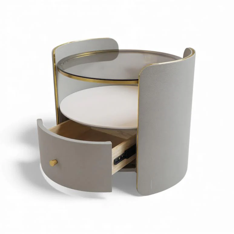 Circular Side Pedestal Grey & Gold