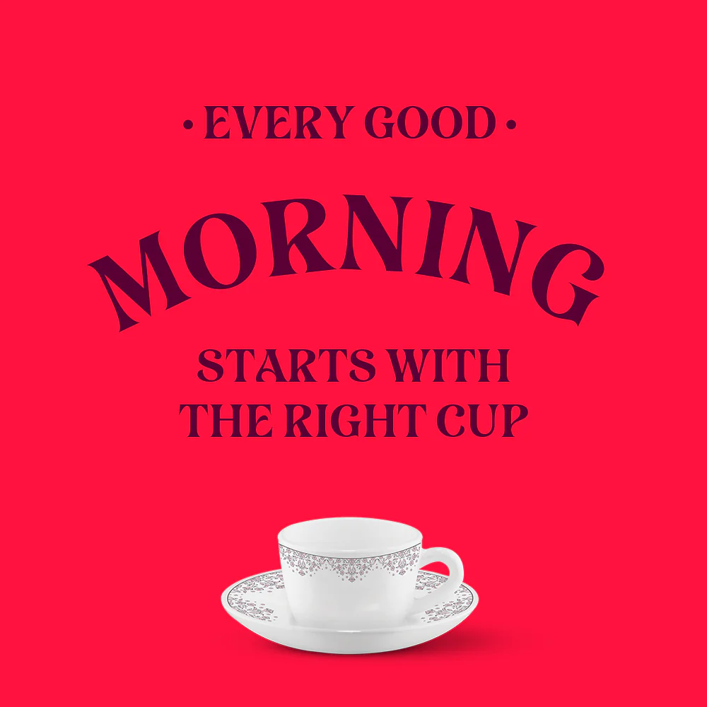 Larah by Borosil Lark Cup n Saucers Set, 140ml x 12