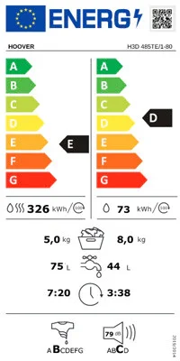 Hoover 8kg/5kg 1400 Spin Washer Dryer | H3D485DE/1-80