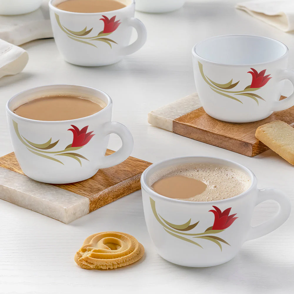 Larah by Borosil Red Lily Cup Set, 90ml x 6