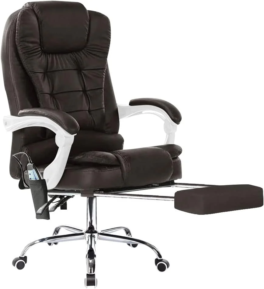 Neo Office Chair Brown Faux Leather with Massage Function & Footrest