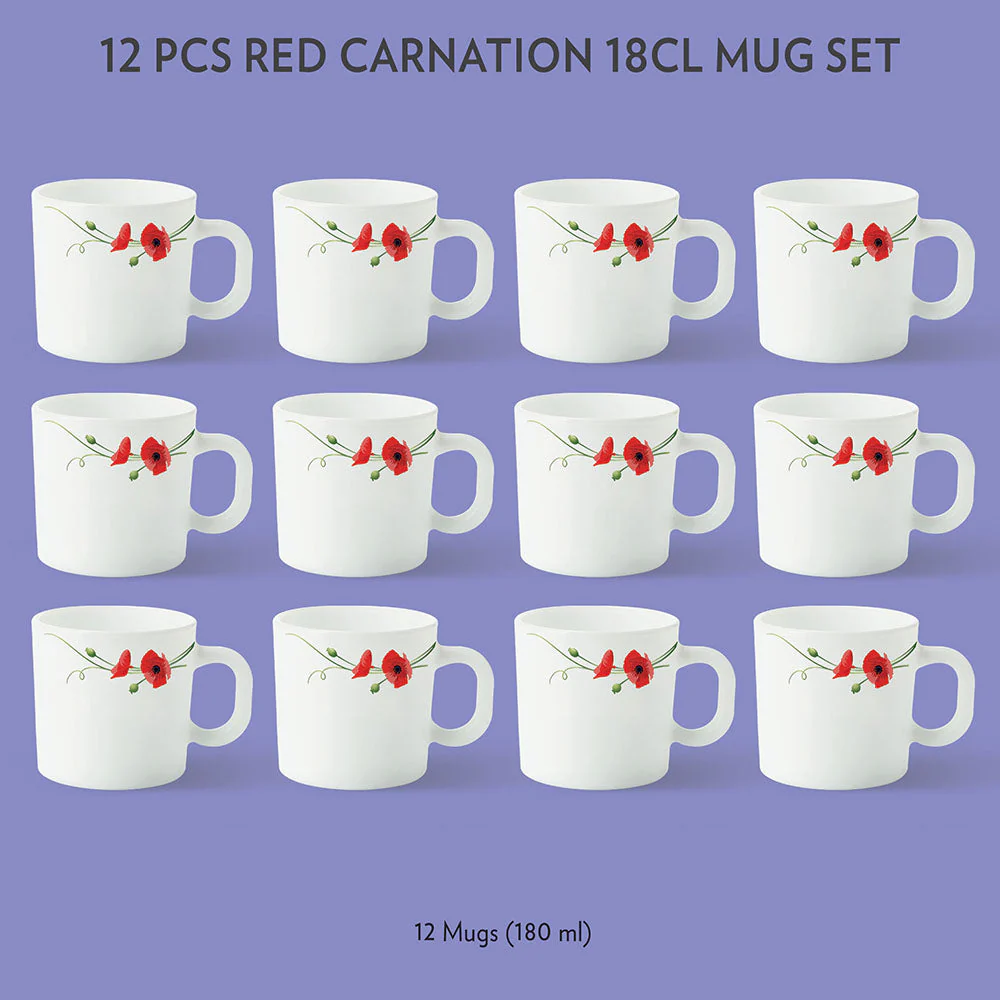 Larah by Borosil Red Carnation Mug Set, 180ml x 6
