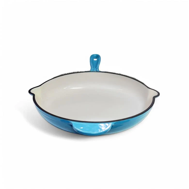 Aqua Enamel Cast Iron Frying Pan Blue