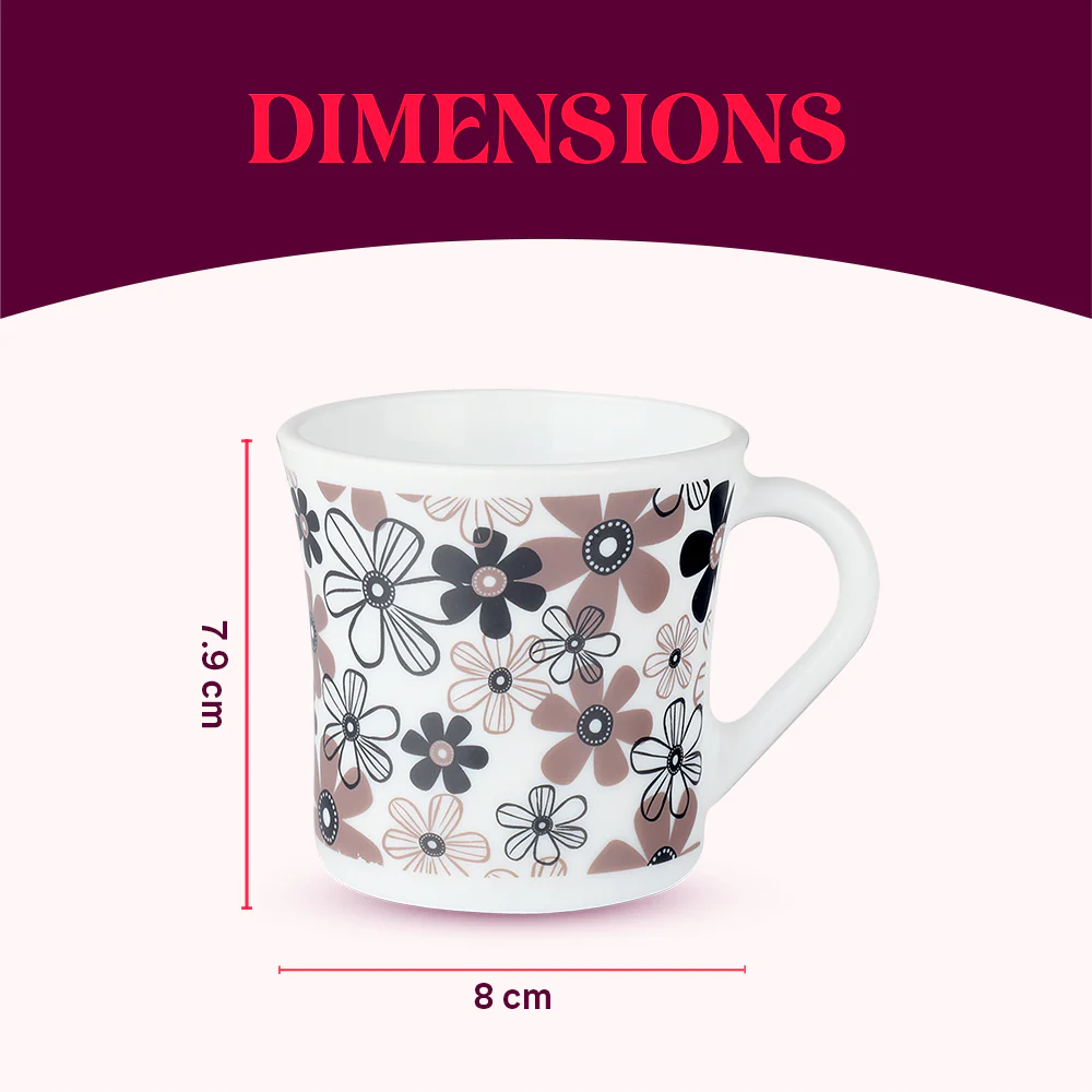 Larah by Borosil Crysta Macy Mug Set, 210ml x 6