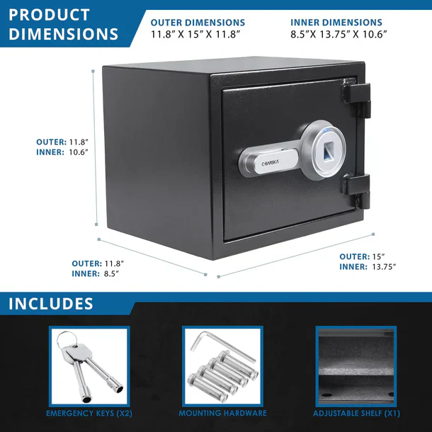 Barska AX13498 Biometric Fireproof Safe - Black