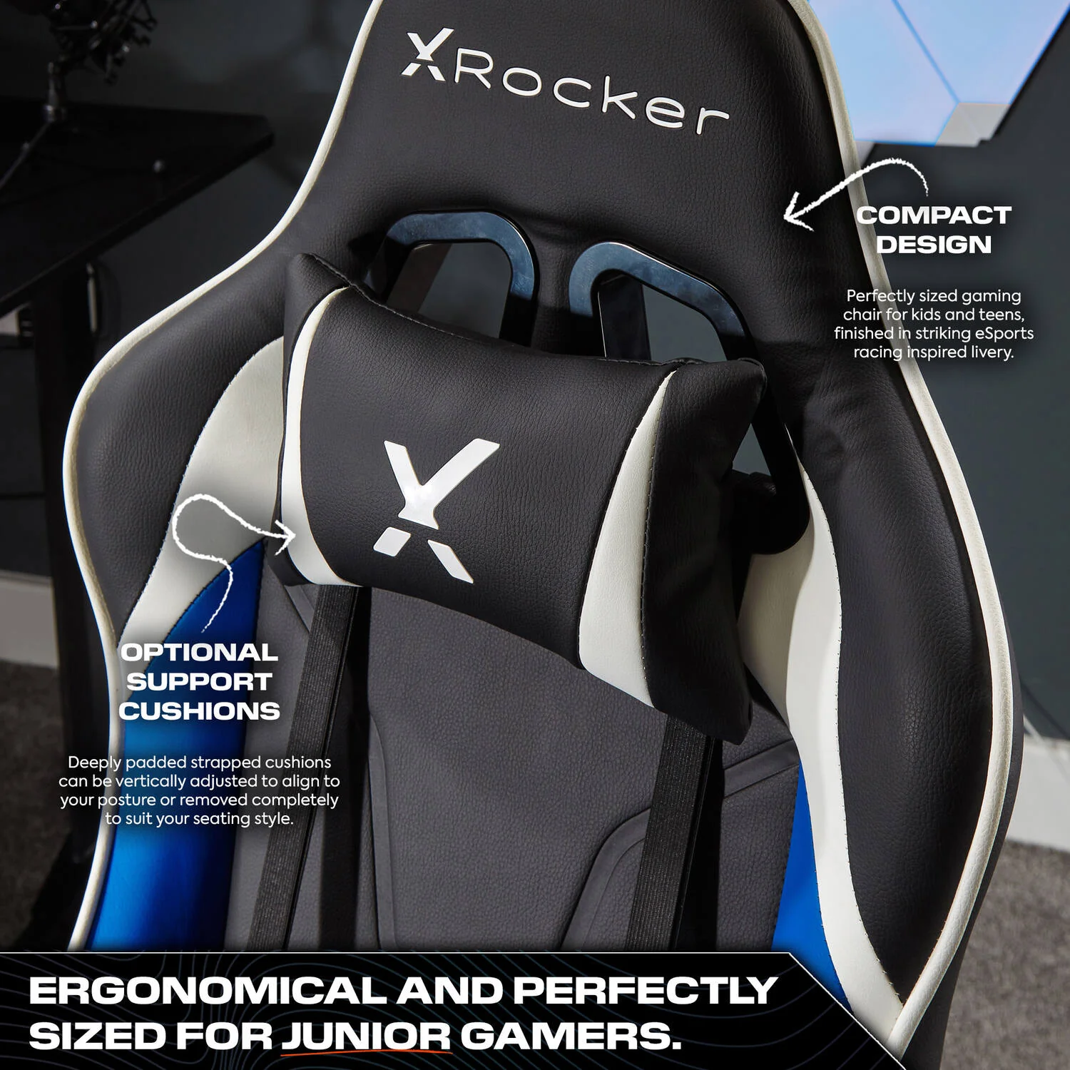 Agility Compact Ergonomic eSports Gaming Chair for Juniors - Black / Blue