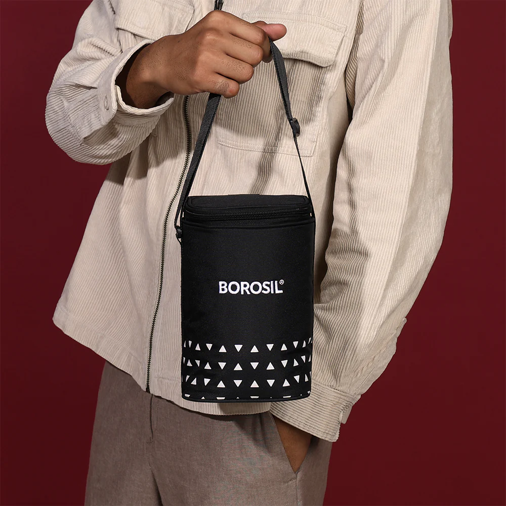 Borosil Kube Black Glass Lunch Box, Square x 3 (Tall), Set of 3, 320ml