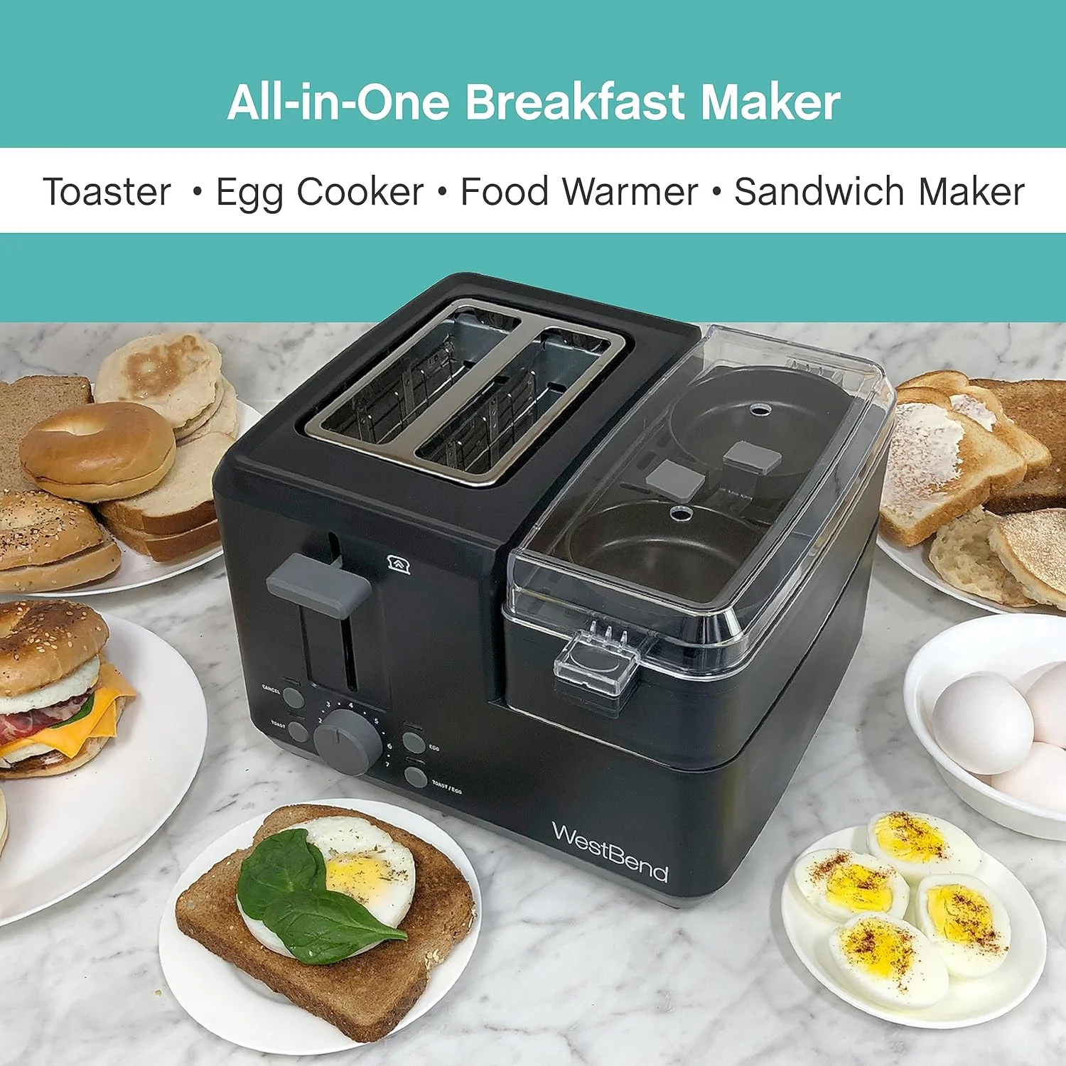 Breakfast Station, 2-Slice Toaster with Warming Tray & Egg Cooker