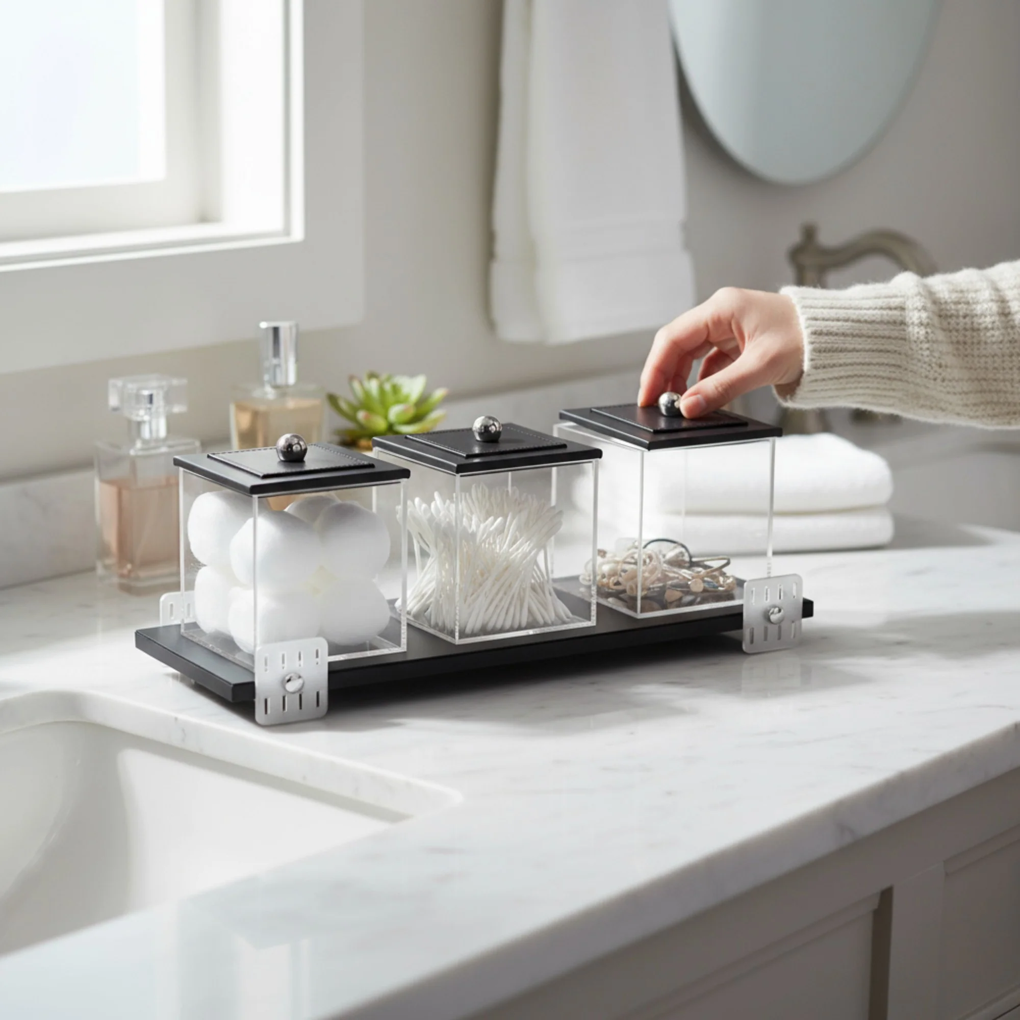 4 Piece Leather Canister Set Black