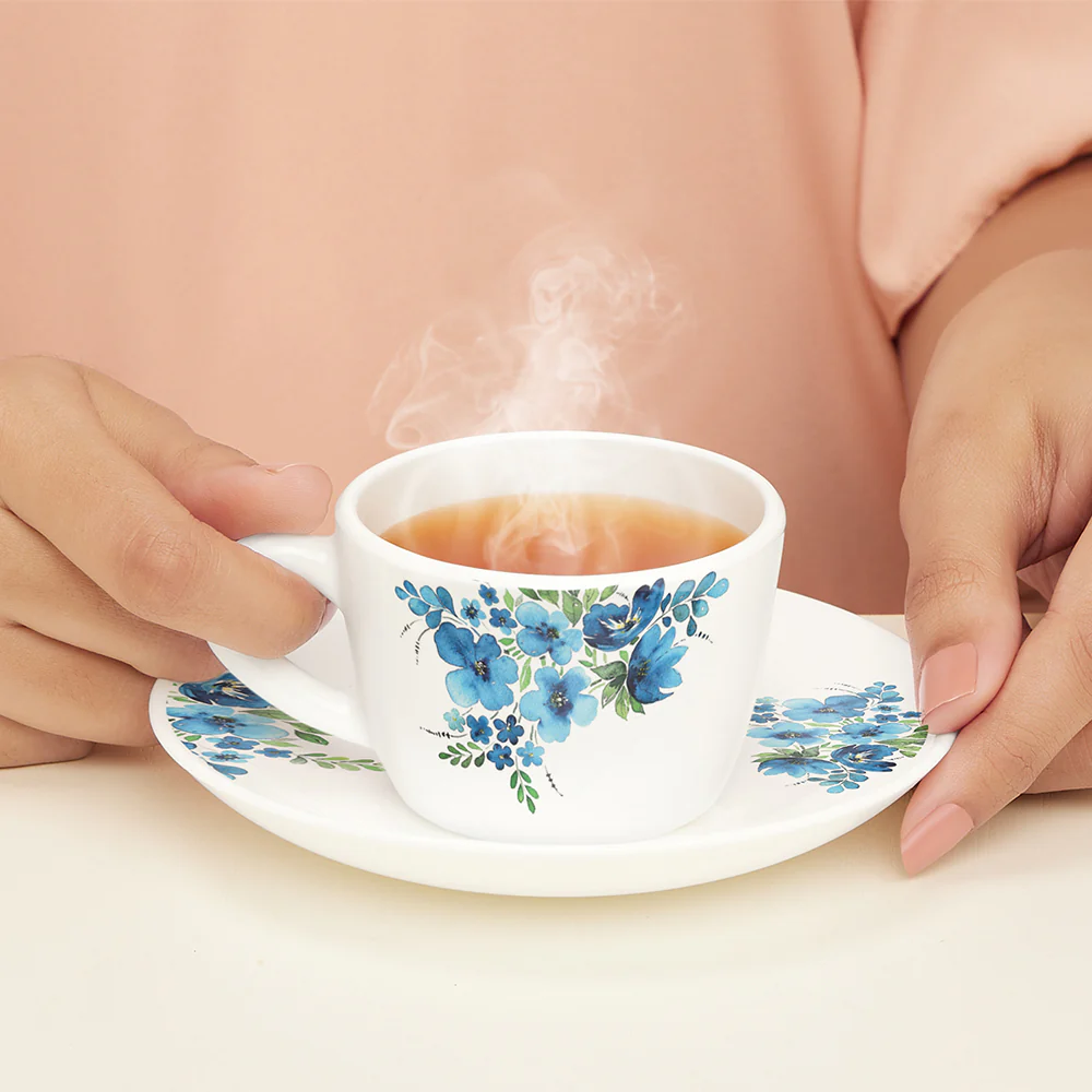 Larah by Borosil Pansy Cup n Saucer Set, 140ml x 12