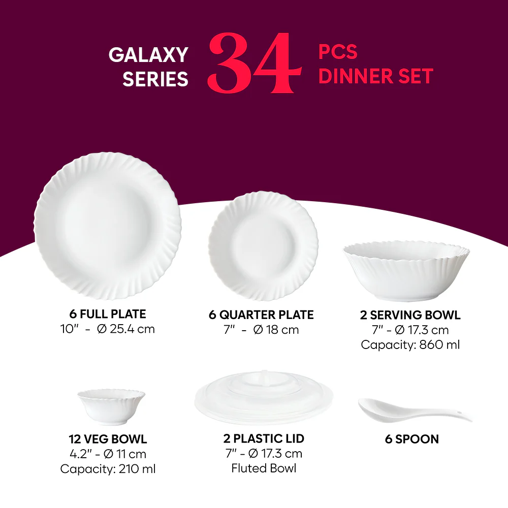 Larah by Borosil, Garland Dinner Set, 34 pc