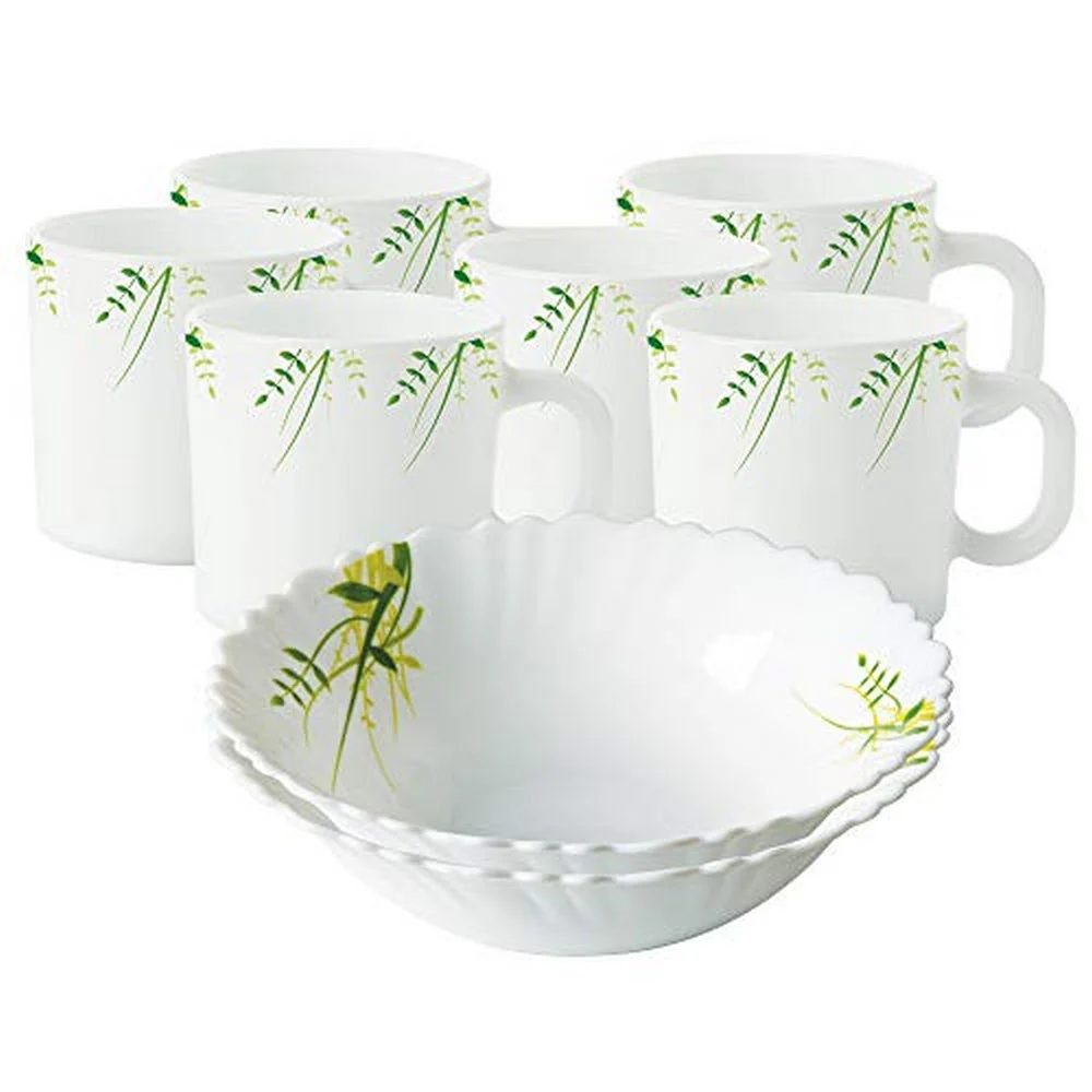 Larah by Borosil Green Herbs Snack Set w Cups, 8 pc