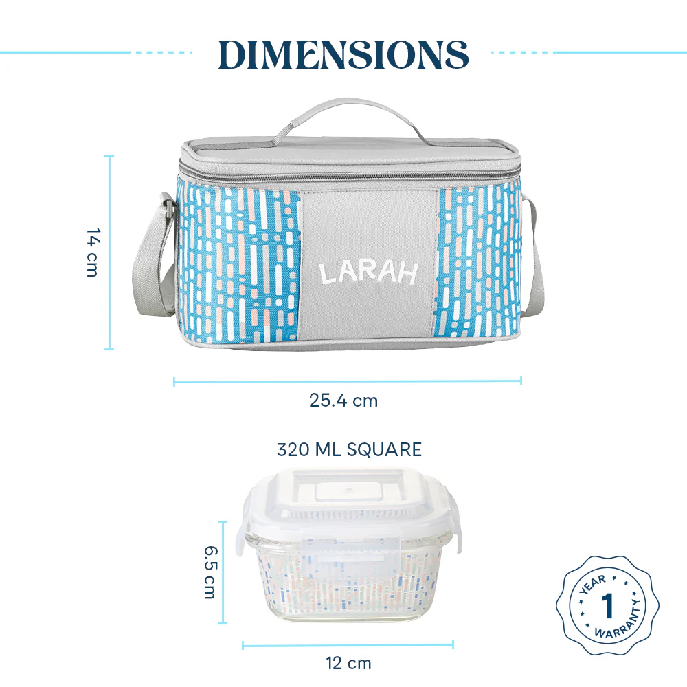 Larah Vogue Glass Lunchbox, Square x 4, 320ml x 4