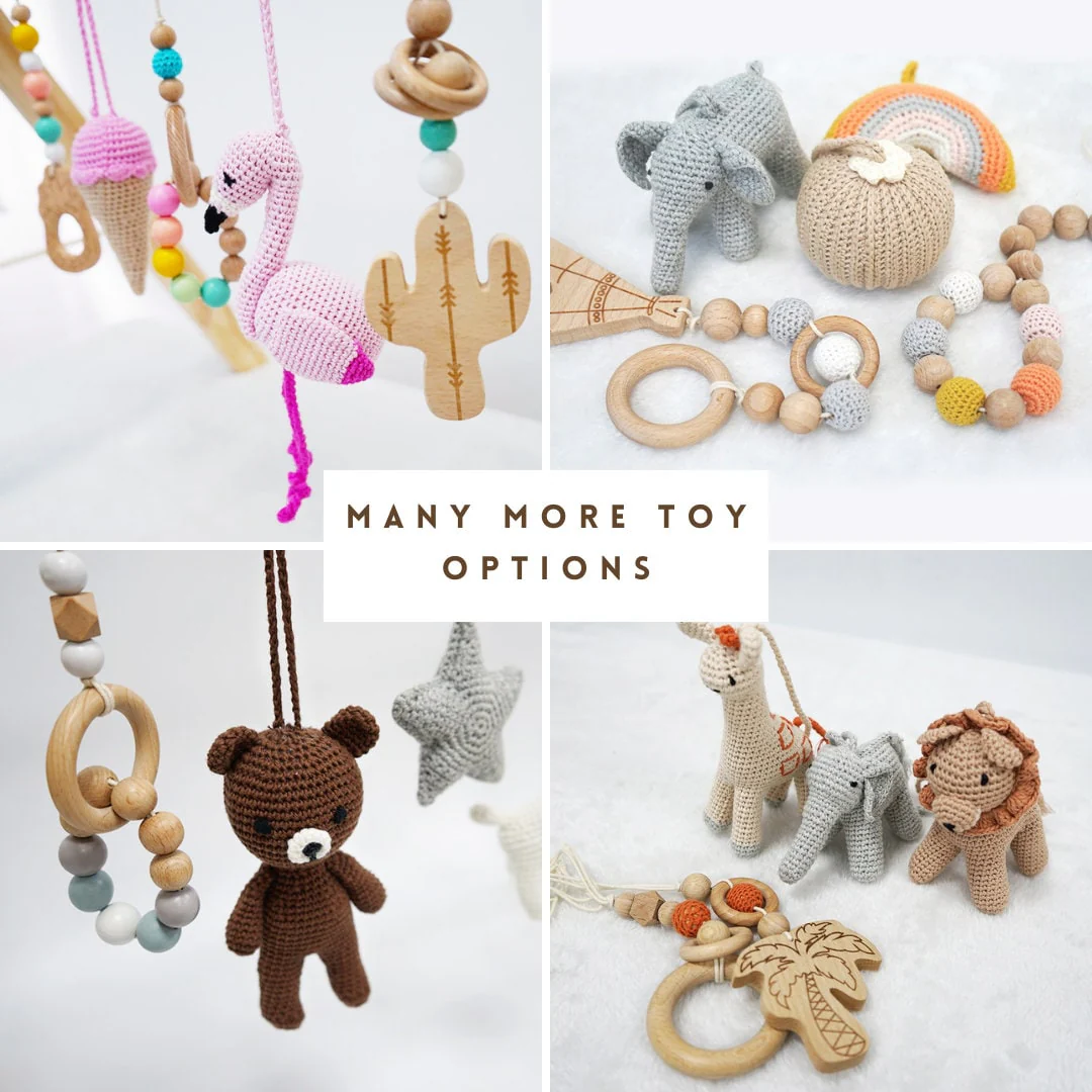 Handmade Wooden Baby Activity Center with 5 Hanging Toys: Eco-Friendly, Educational Play Gym with Handmade Toys