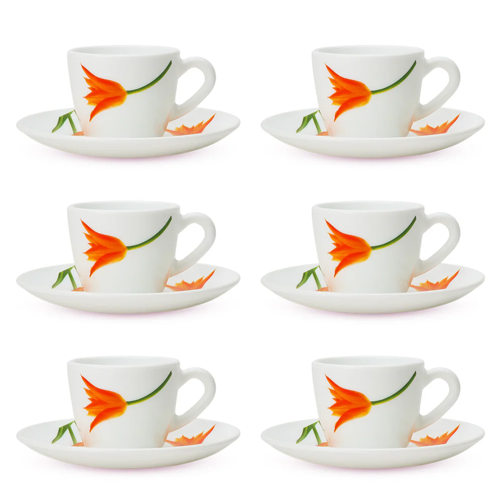Larah by Borosil Firefly Cup n Saucer Set, 90ml x 12