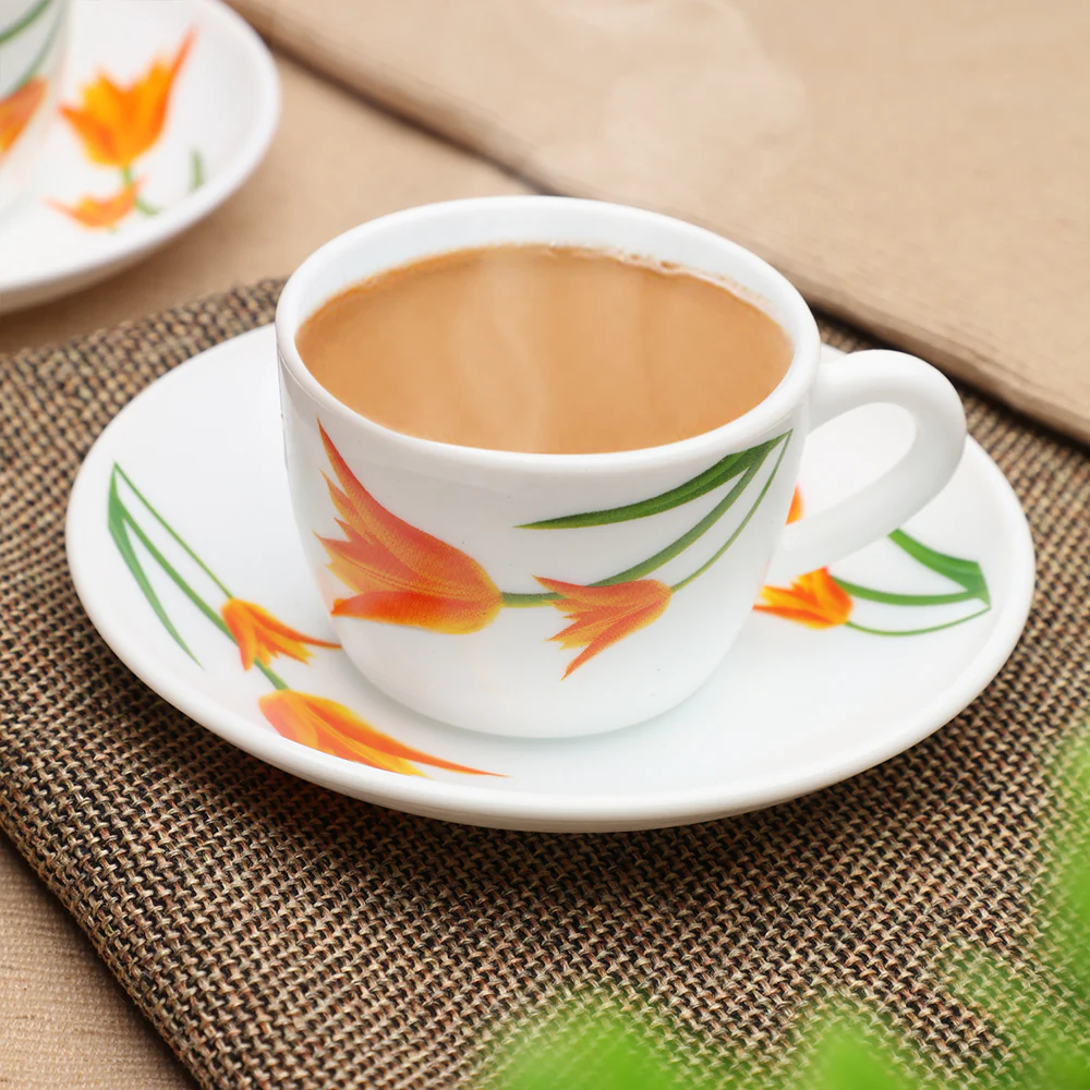 Larah by Borosil Firefly Cup n Saucer Set, 140ml x 8