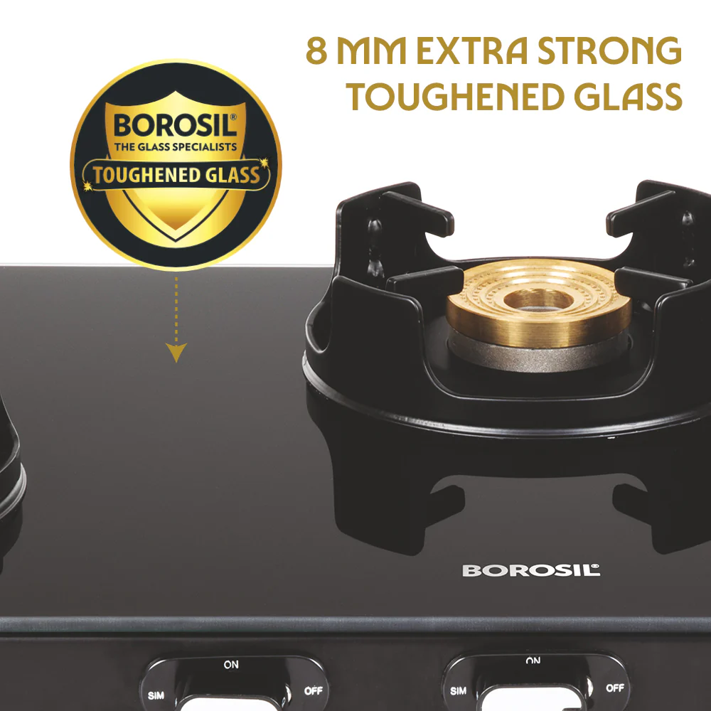 Borosil Flame Star Glass-top Gas Stove, 3 Burners