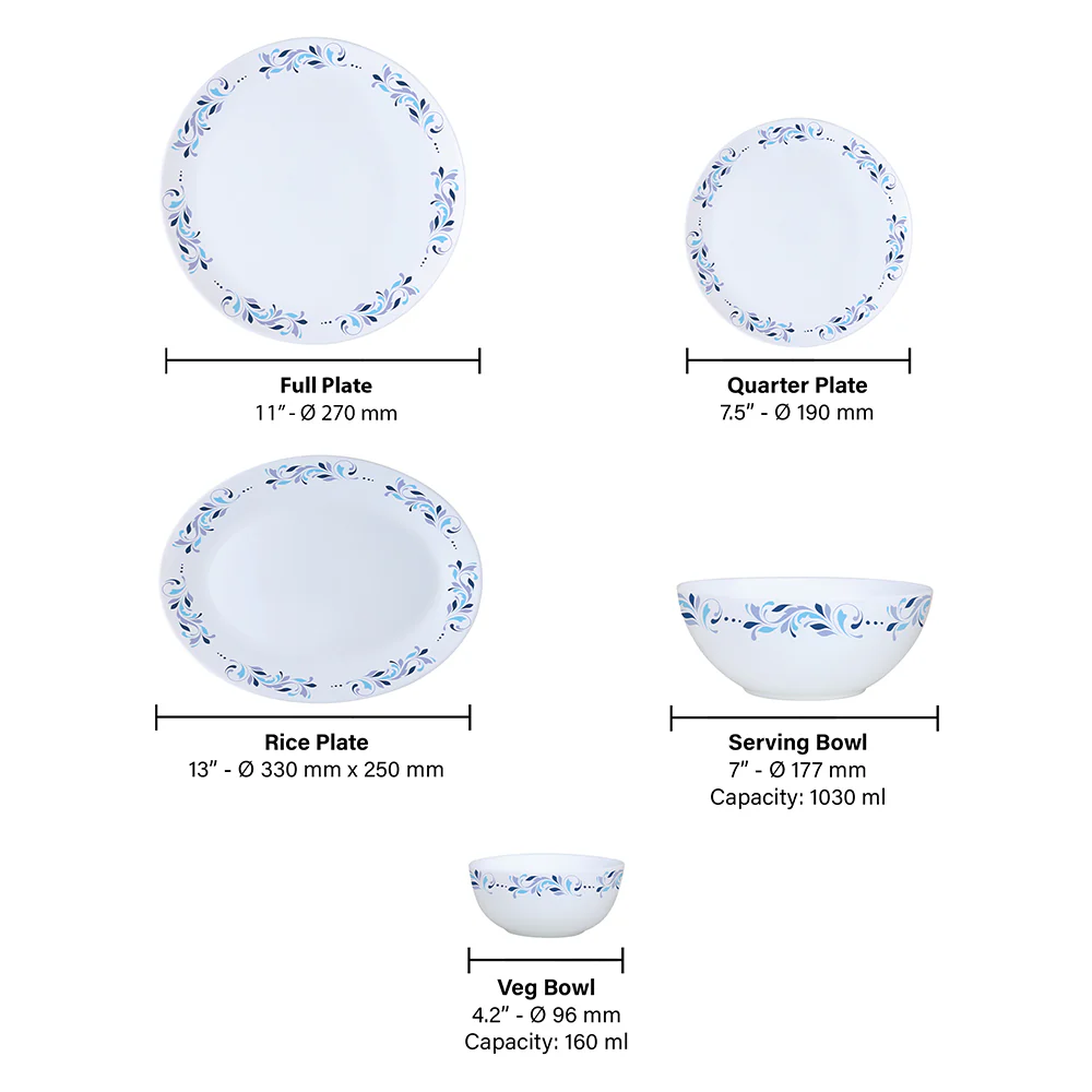 Larah by Borosil Skyleaf Dinner Set, 21 pc