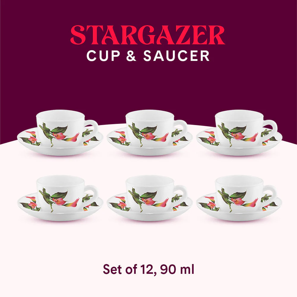 Larah by Borosil Stargazer Cup n Saucer Set, 140ml x 8